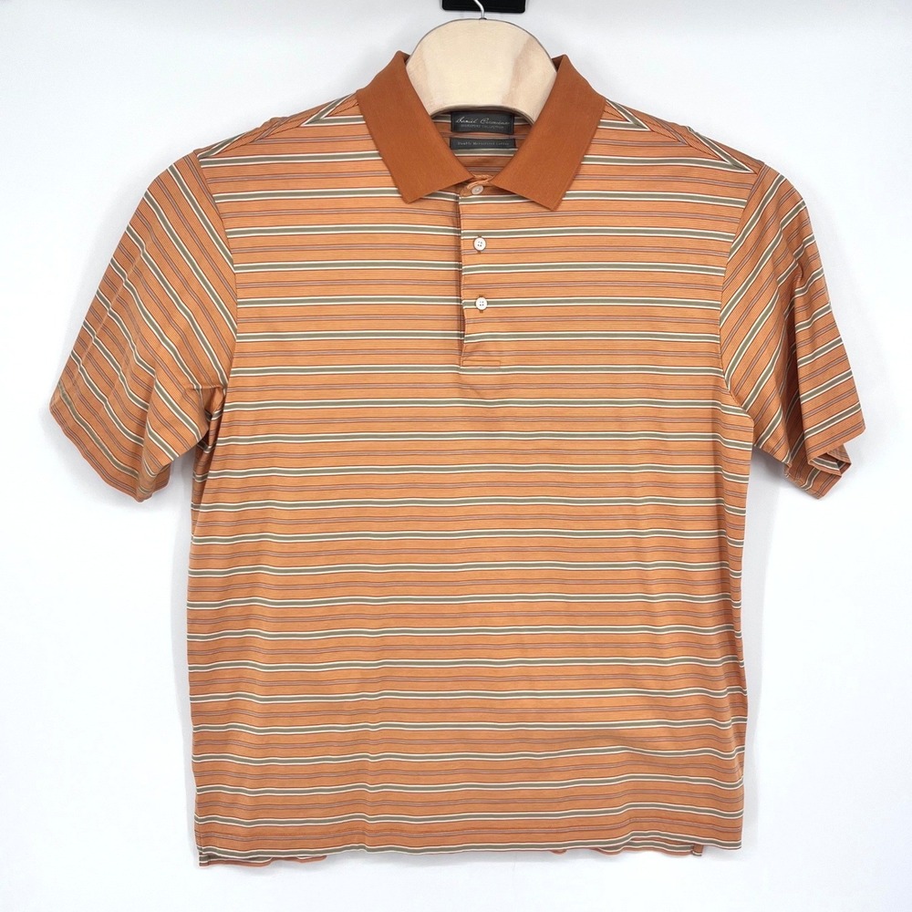 Daniel Cremieux‎ Polo Shirt Mens Large Orange Striped Preppy Dadcore Casual
